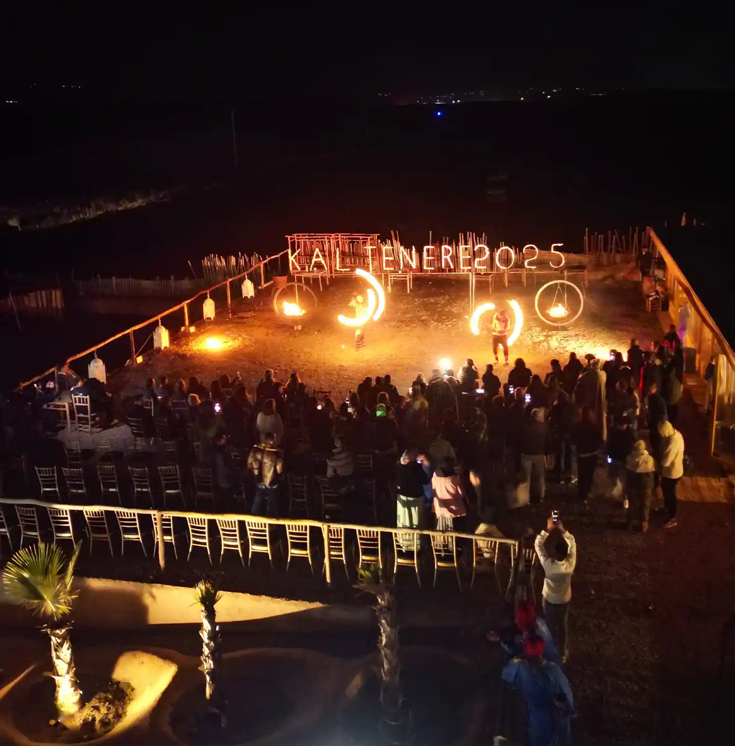 Traditional dinner show with fire performance in the Agafay Desert near Marrakech