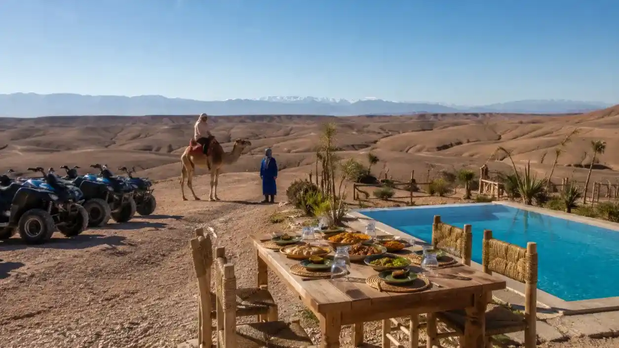 Agafay Desert Quad Camel Pool and Lunch Full Day