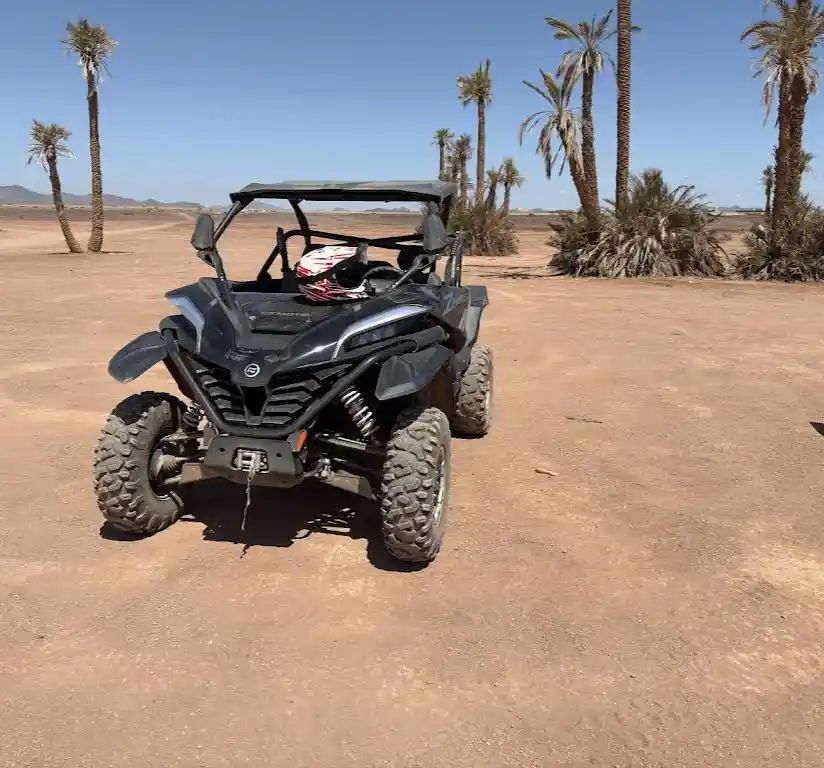 Off-road buggy parked in the Marrakech desert during an adventure tour