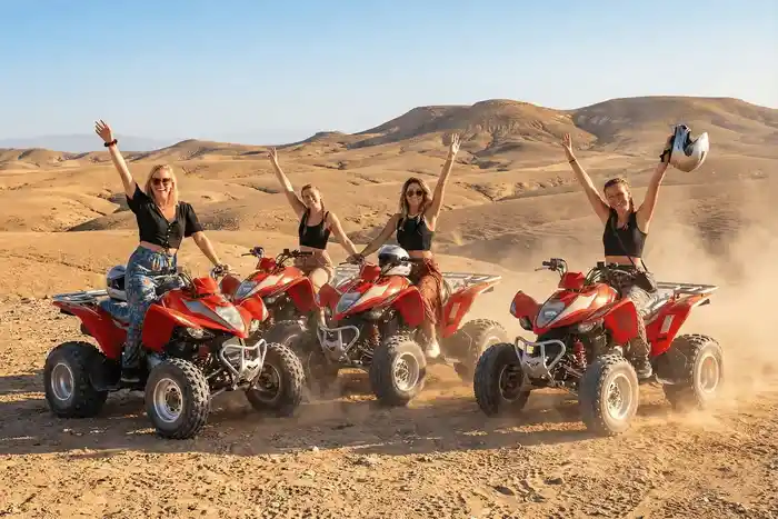 Family participating in a quad bike and camel ride experience near Marrakech